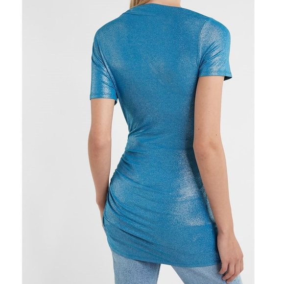Electric "Mykonos Blue" Asymmetrical Ruched Tunic Top XS *BRAND NEW* - Picture 2 of 15